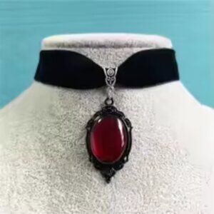 Red Crystal Choker with Velvet Collar